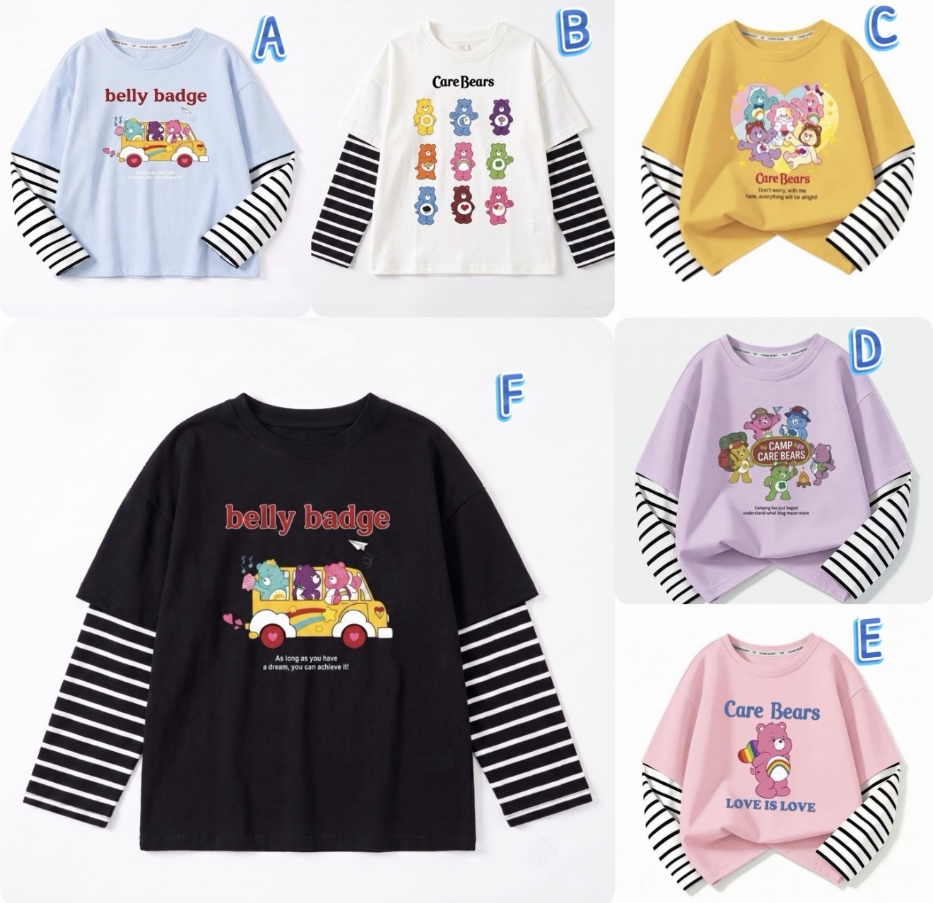 兒童印care bears 假兩件薄款長袖Tee -2600730