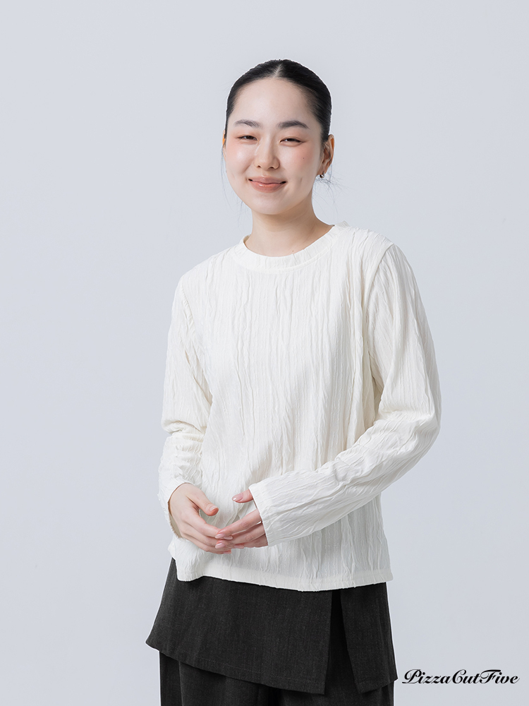 直向紋理修飾感長袖上衣
