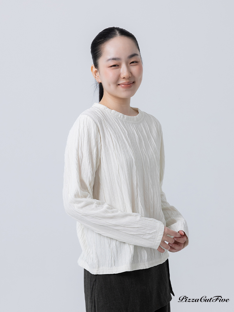直向紋理修飾感長袖上衣