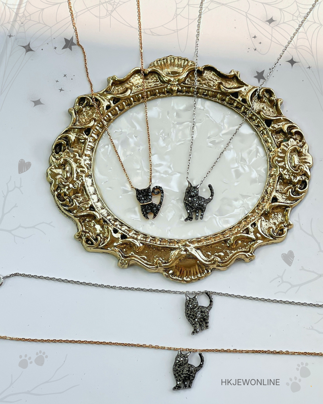 18K Rose Gold /White Gold Black Diamond Black Cat Necklace/ Bracelet