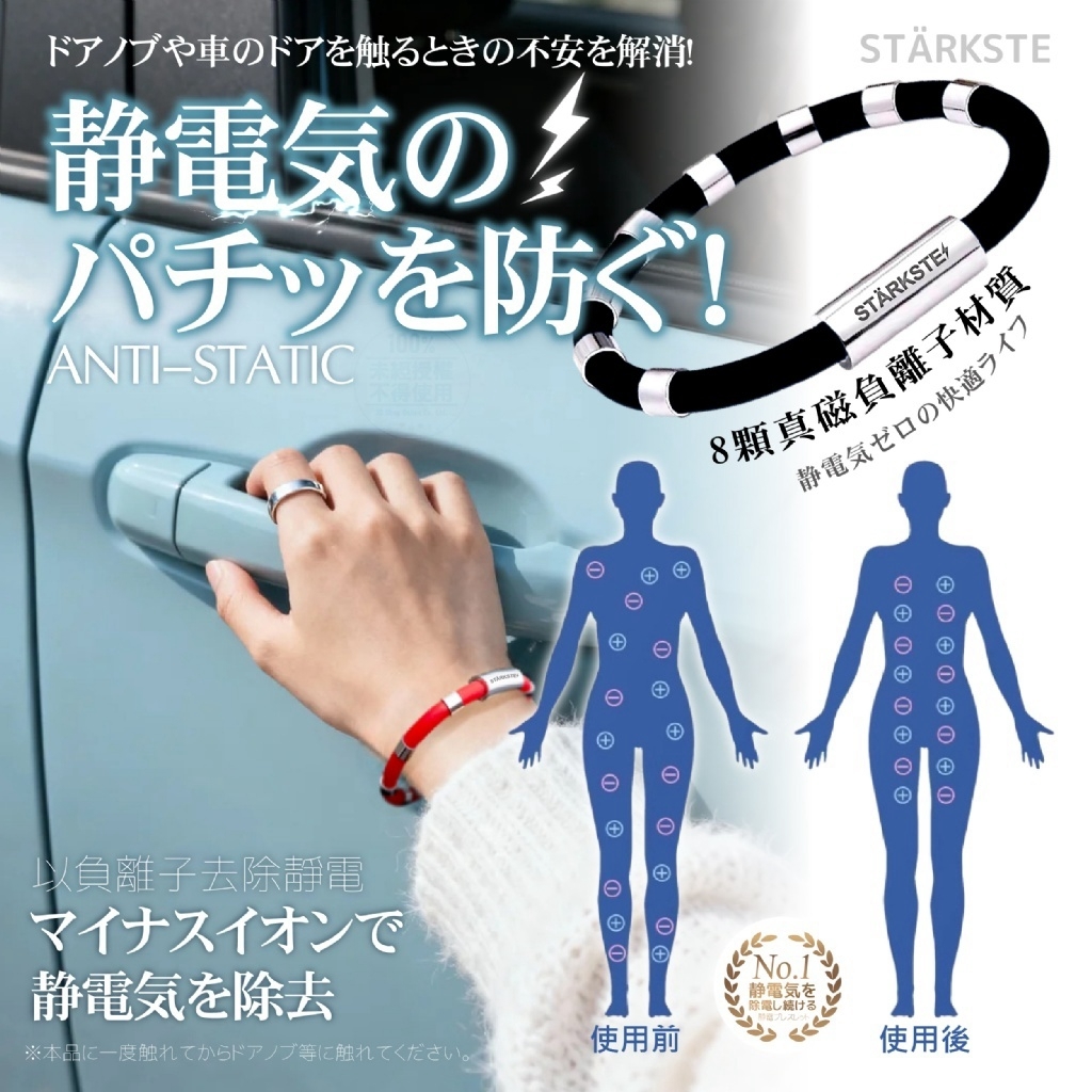 WSBB13106   STÄRKSTE® 日本冬季潮流必備 負離子真磁防靜電手環(三色全新上市)（12月中旬）