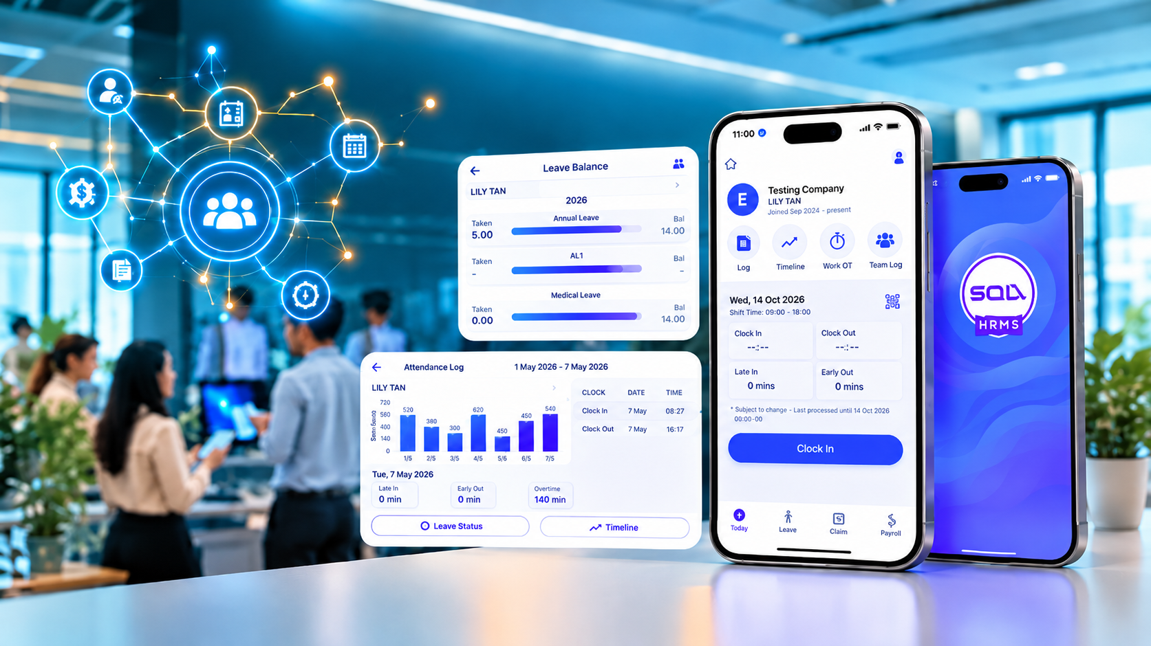 SQL HRMS Mobile App for employee attendance, leave management and payroll