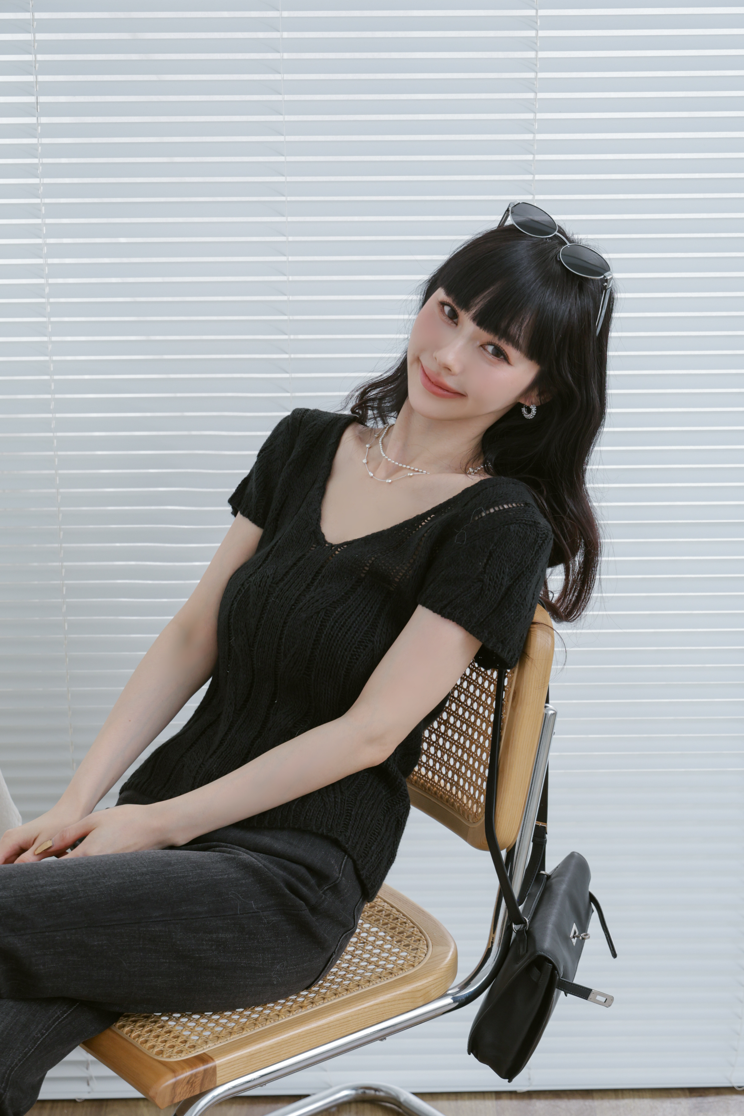 V領麻花針織上衣 S01