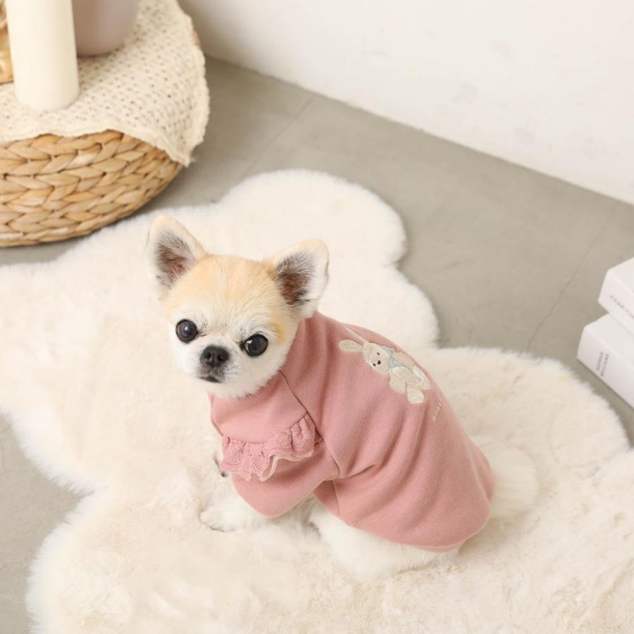 【Moncheri】荷葉邊肩兔仔刺繡上衣