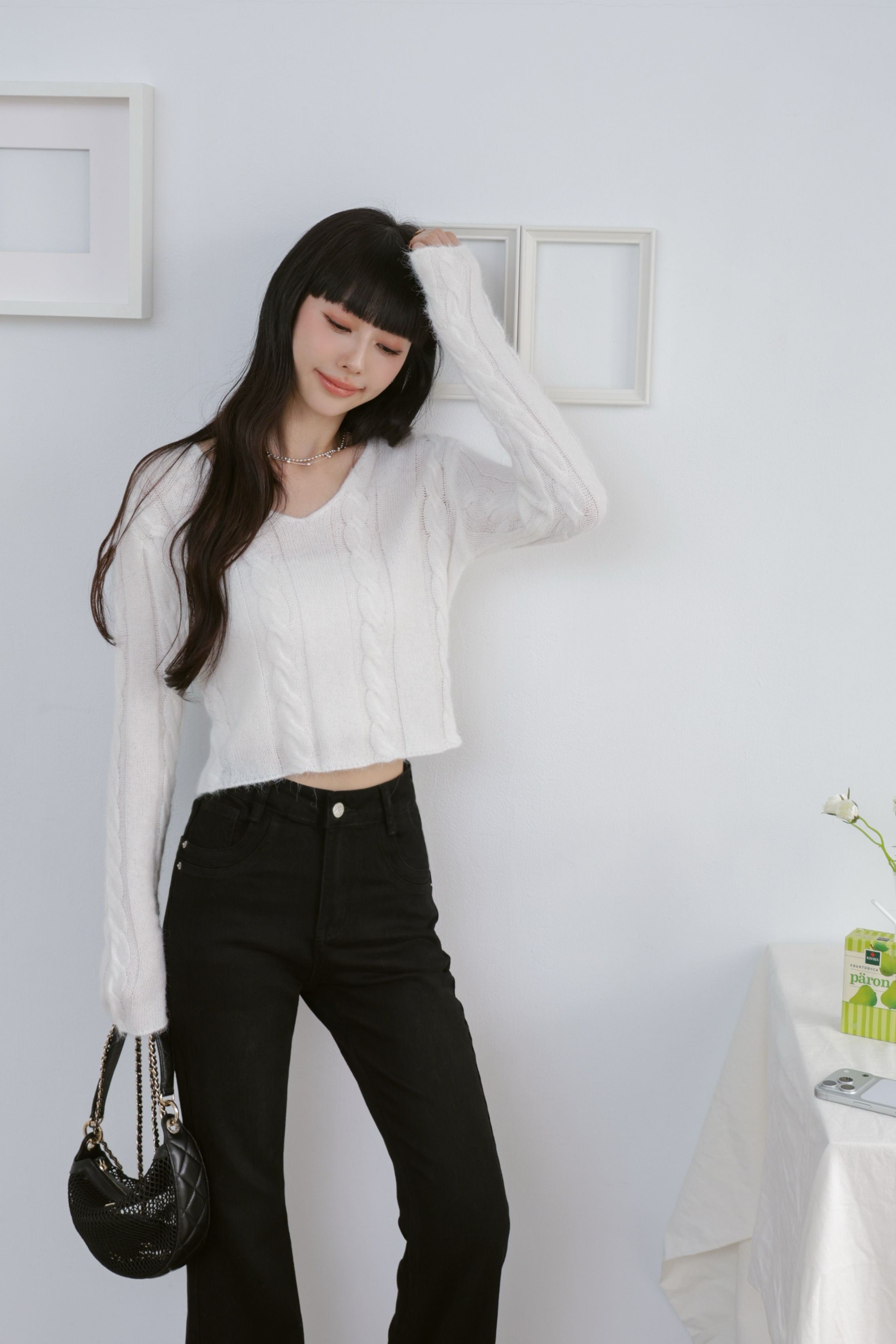 附圍巾唯美麻花針織上衣 S16