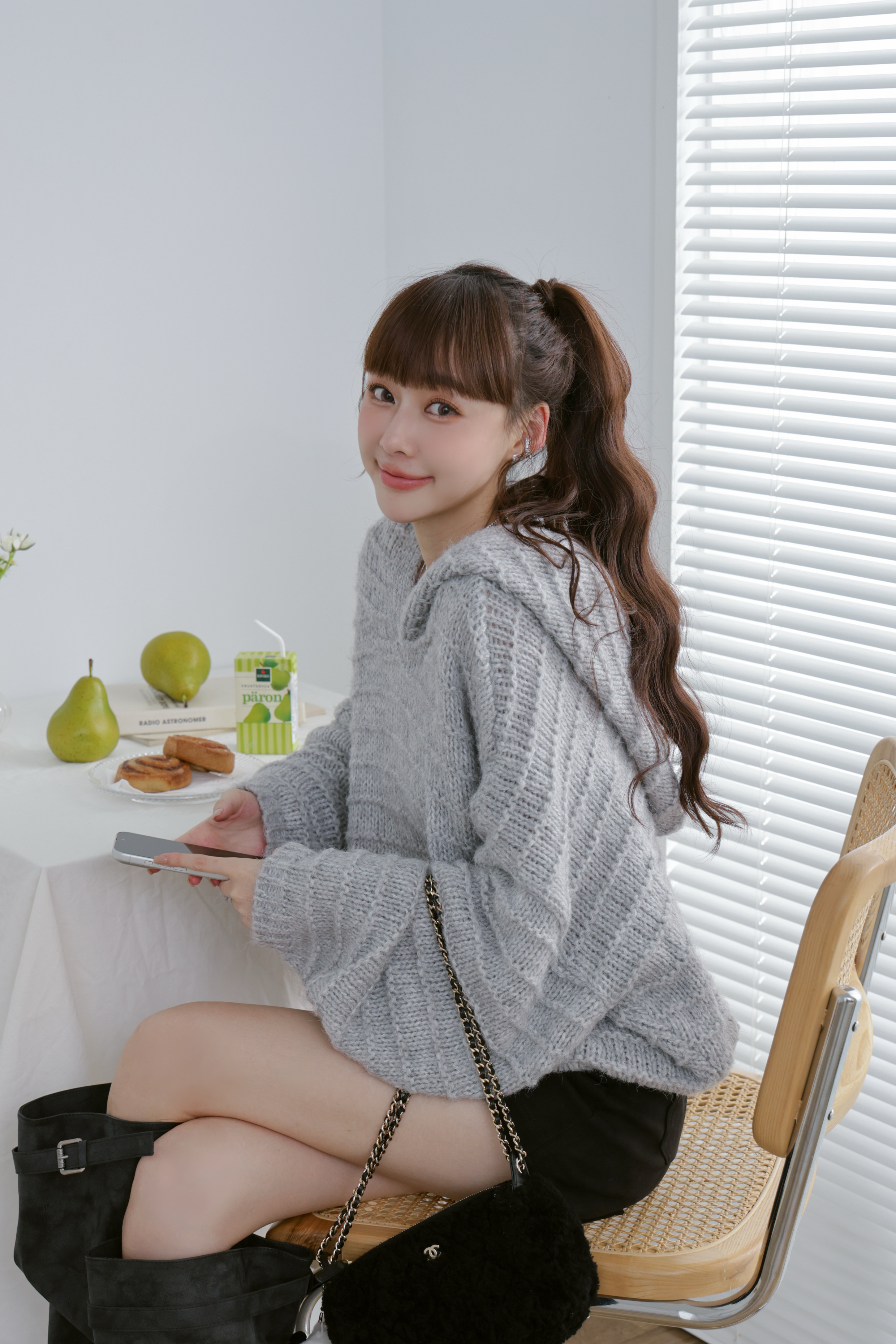 層次織紋連帽落肩上衣 S22