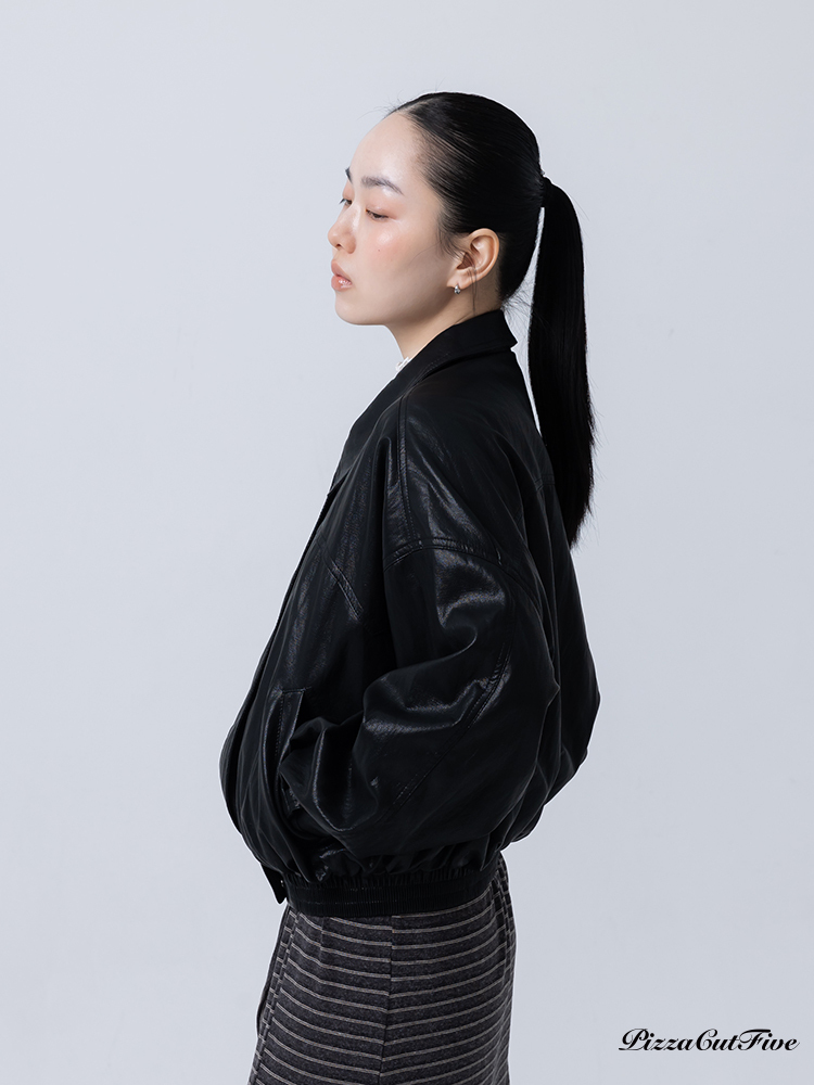 線條修身人造皮外套 (皮革柔軟)
