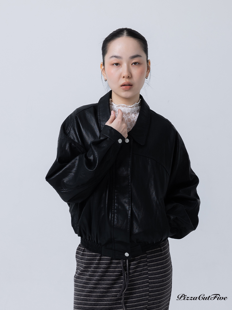 線條修身人造皮外套 (皮革柔軟)