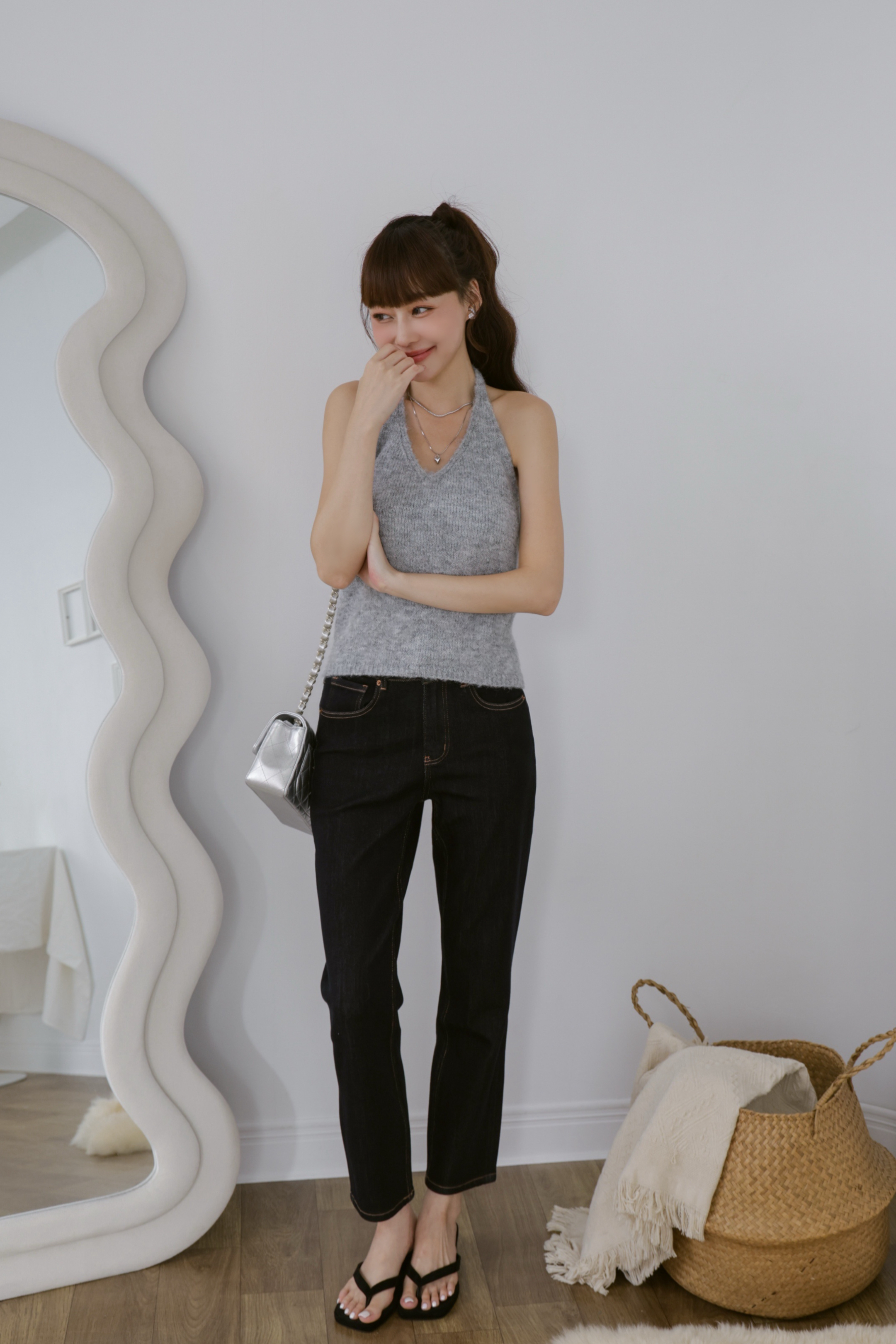 純粹極簡老錢風直筒九分褲 S29 #深藍 #WINNIE清單