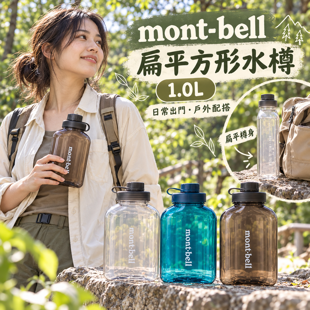 【預購】JM101704 Mont-bell 扁平方形水樽 1.0L