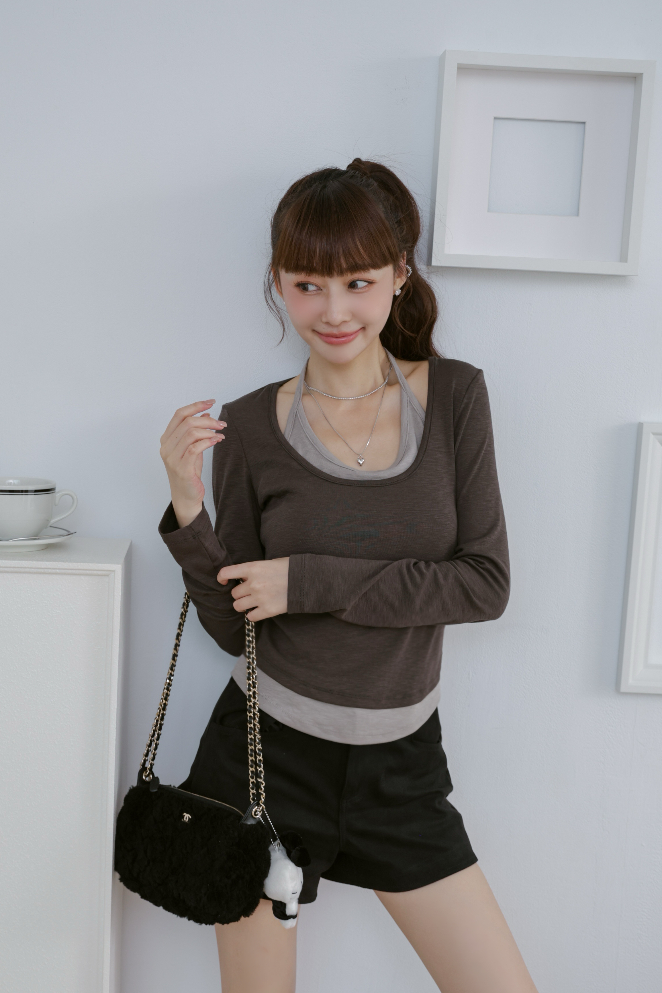 撞色繞脖假兩件抓皺上衣 S34 #WINNIE清單