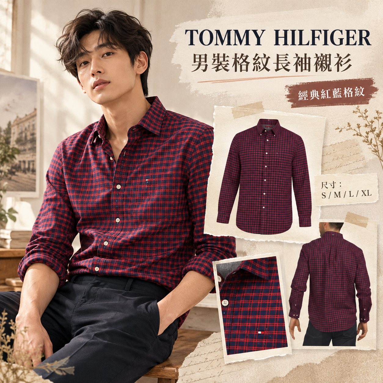 【預購】TOMMY HILFIGER N1017101 男裝格仔襯衫 (紅黑格紋)