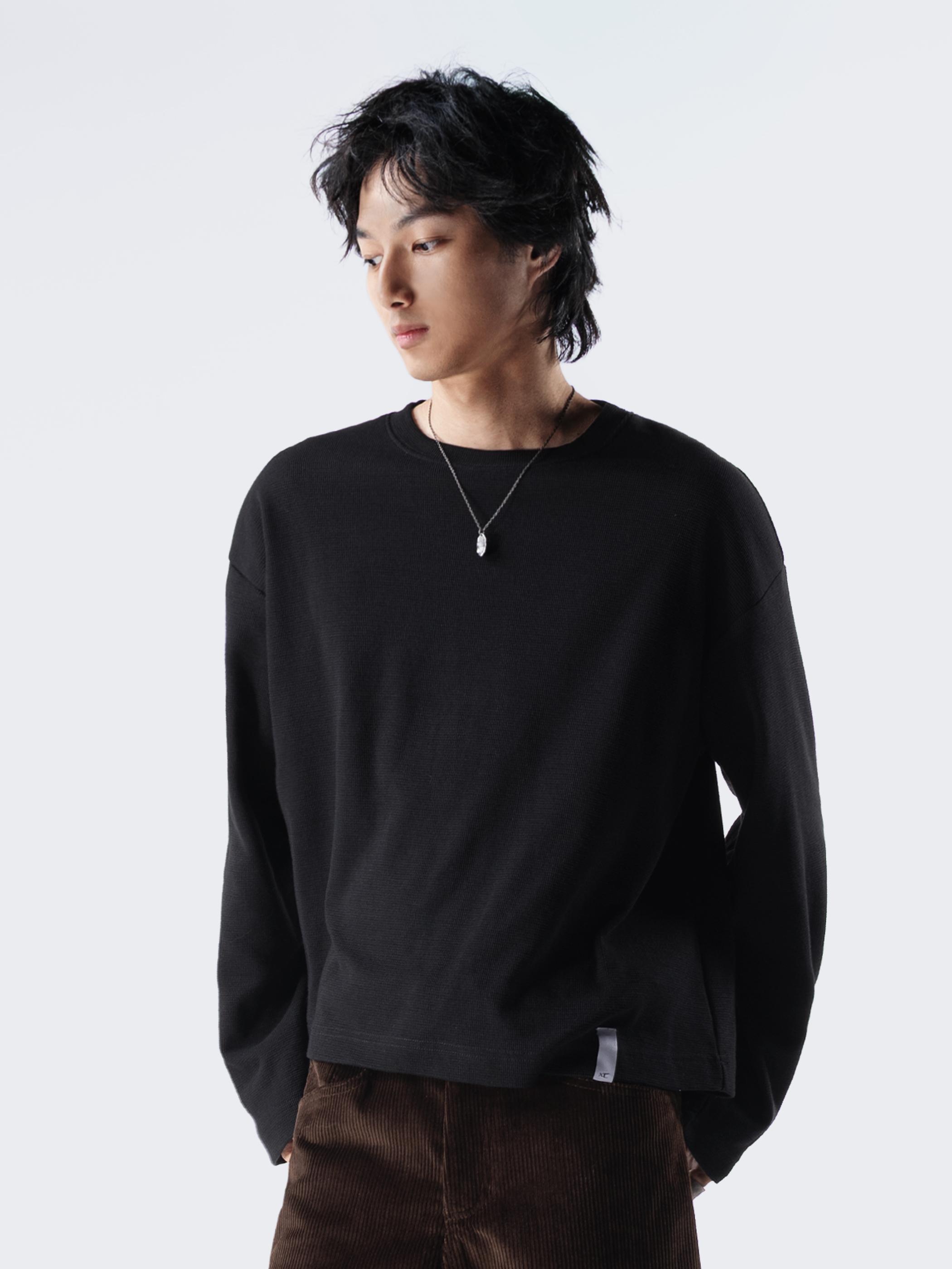 Anonymous Talking｜F26-LS03 – Waffle Long Sleeve Tee (Black)