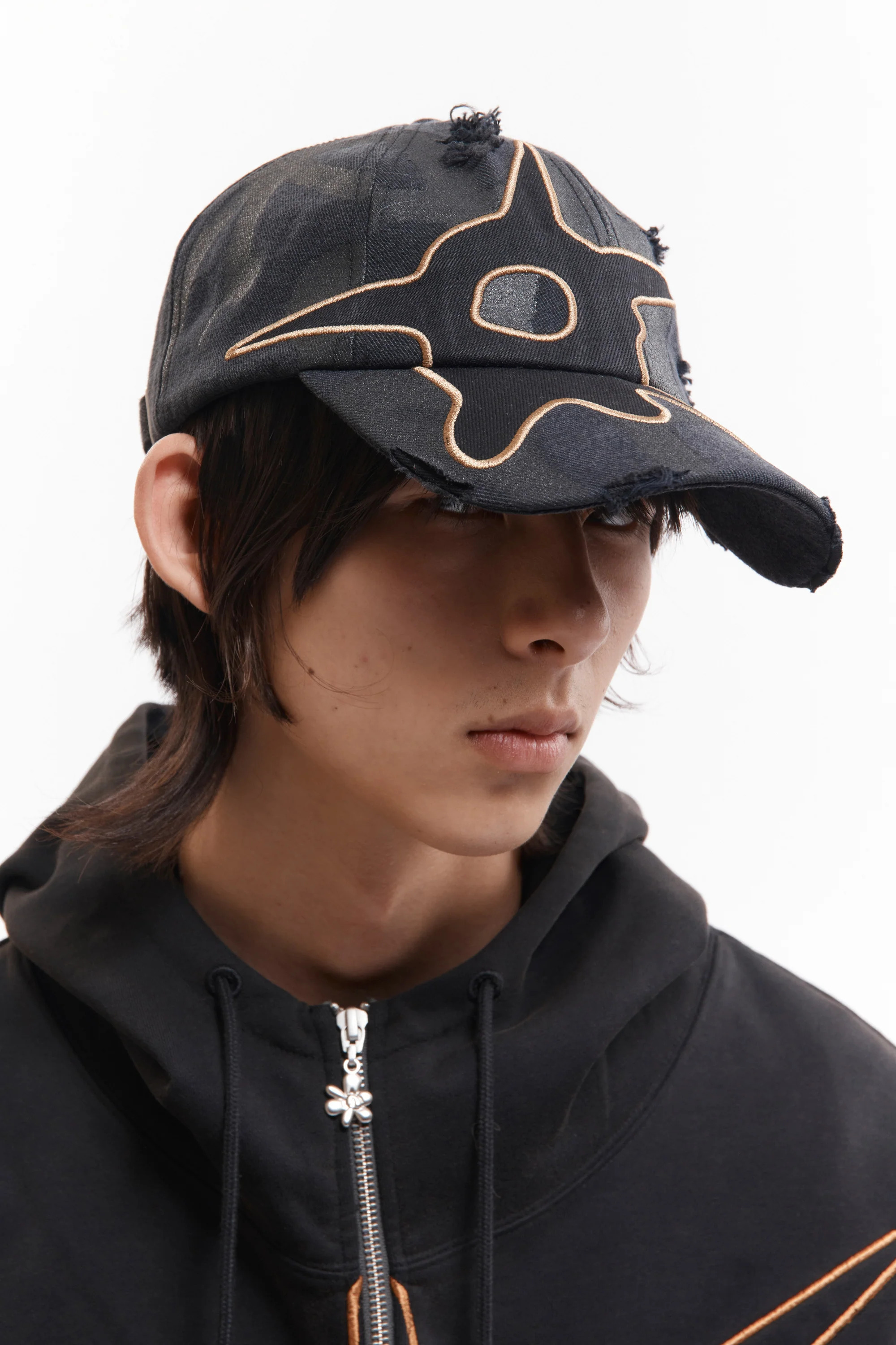 P.A.M.｜DISTRESSED URCHIN TAG BASEBALL CAP "BLACK WASH"
