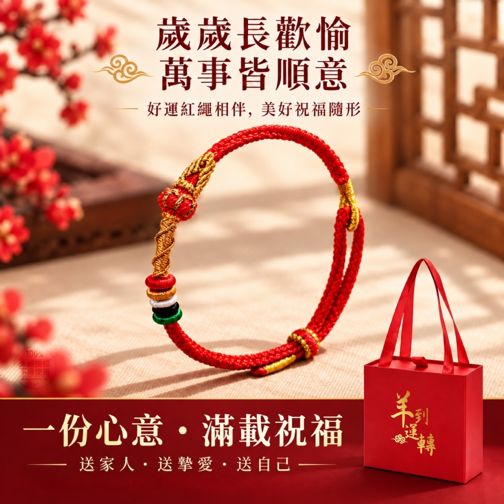 WSBB13108   LAFU菈馥® 羊到運轉 手工開運紅繩手環 (精美盒裝)（12月中旬）