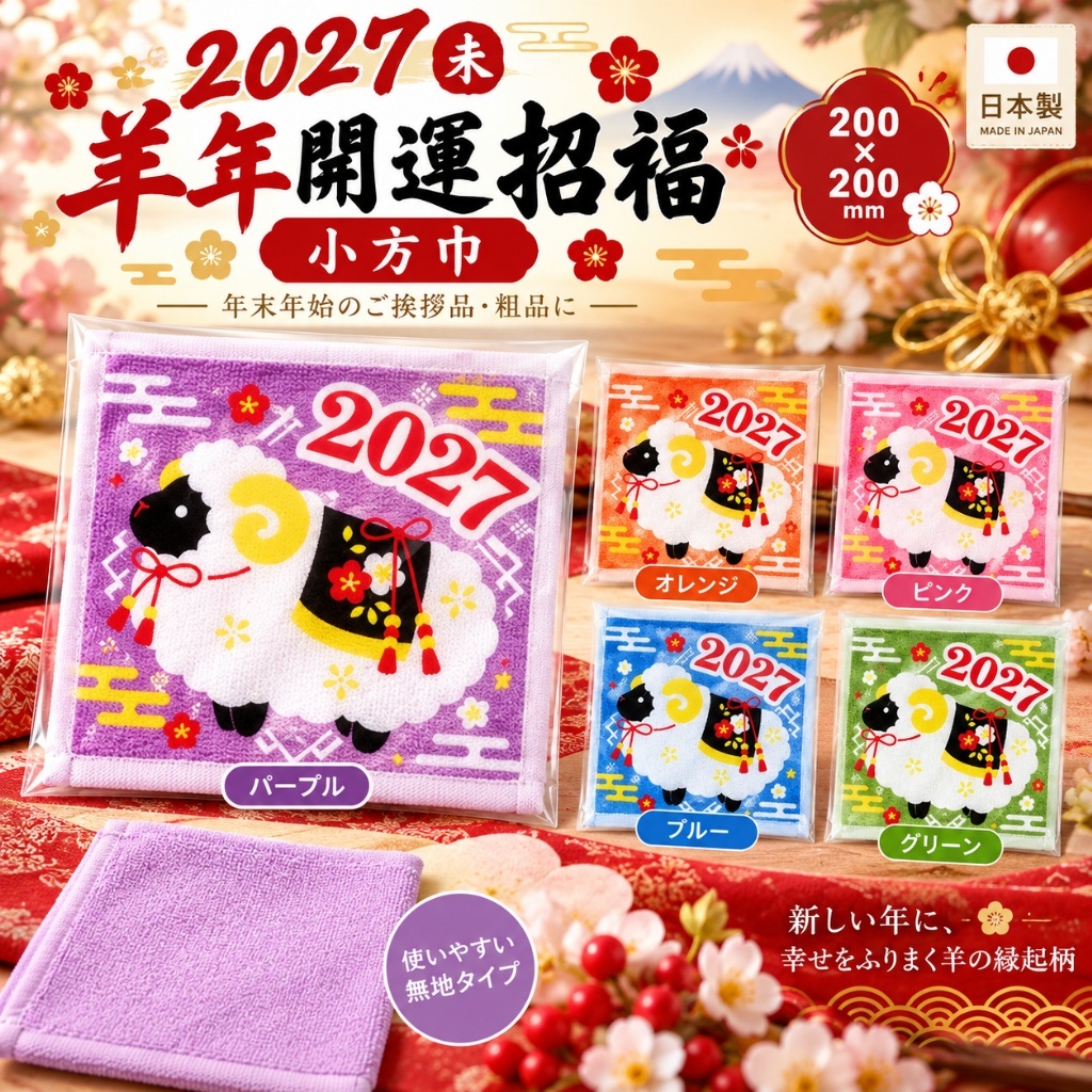 WSBB13109  2027 羊年開運招福小方巾｜5色隨機 （12月中旬）