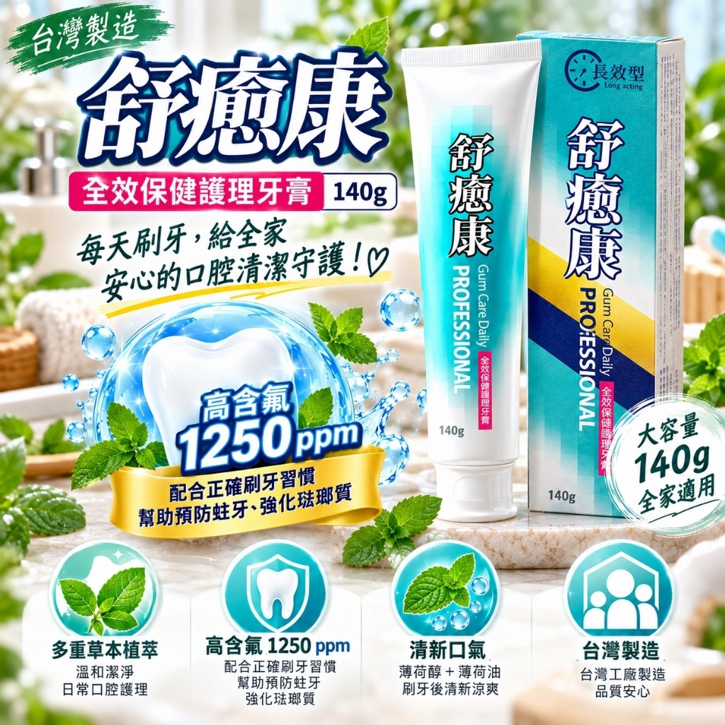 WSBB13110   台灣製 舒癒康全效保健護理牙膏 140g（12月中旬）