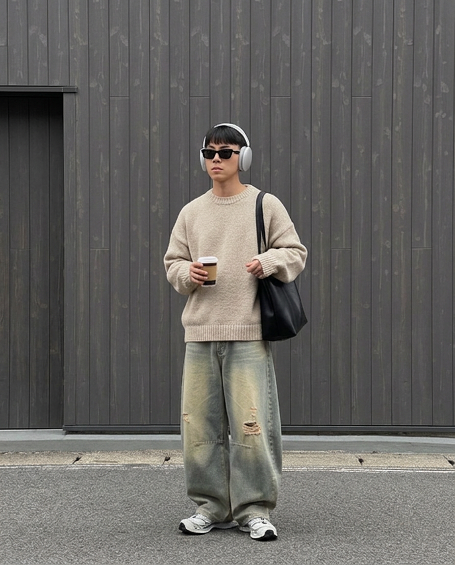 Freak's Store 寬板 仿舊弧形牛仔褲