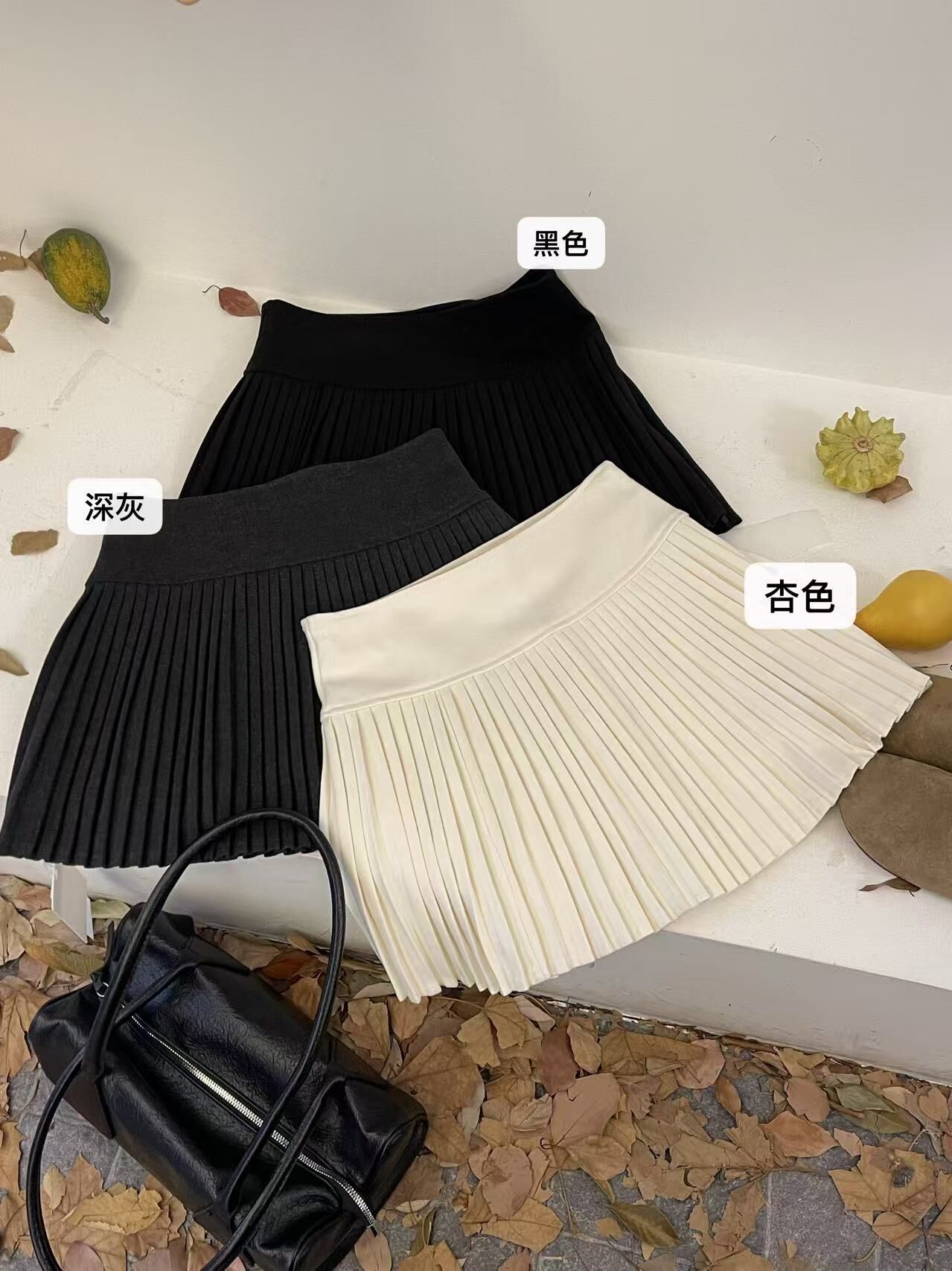 IF1545-學院風顯瘦毛呢百褶短褲裙