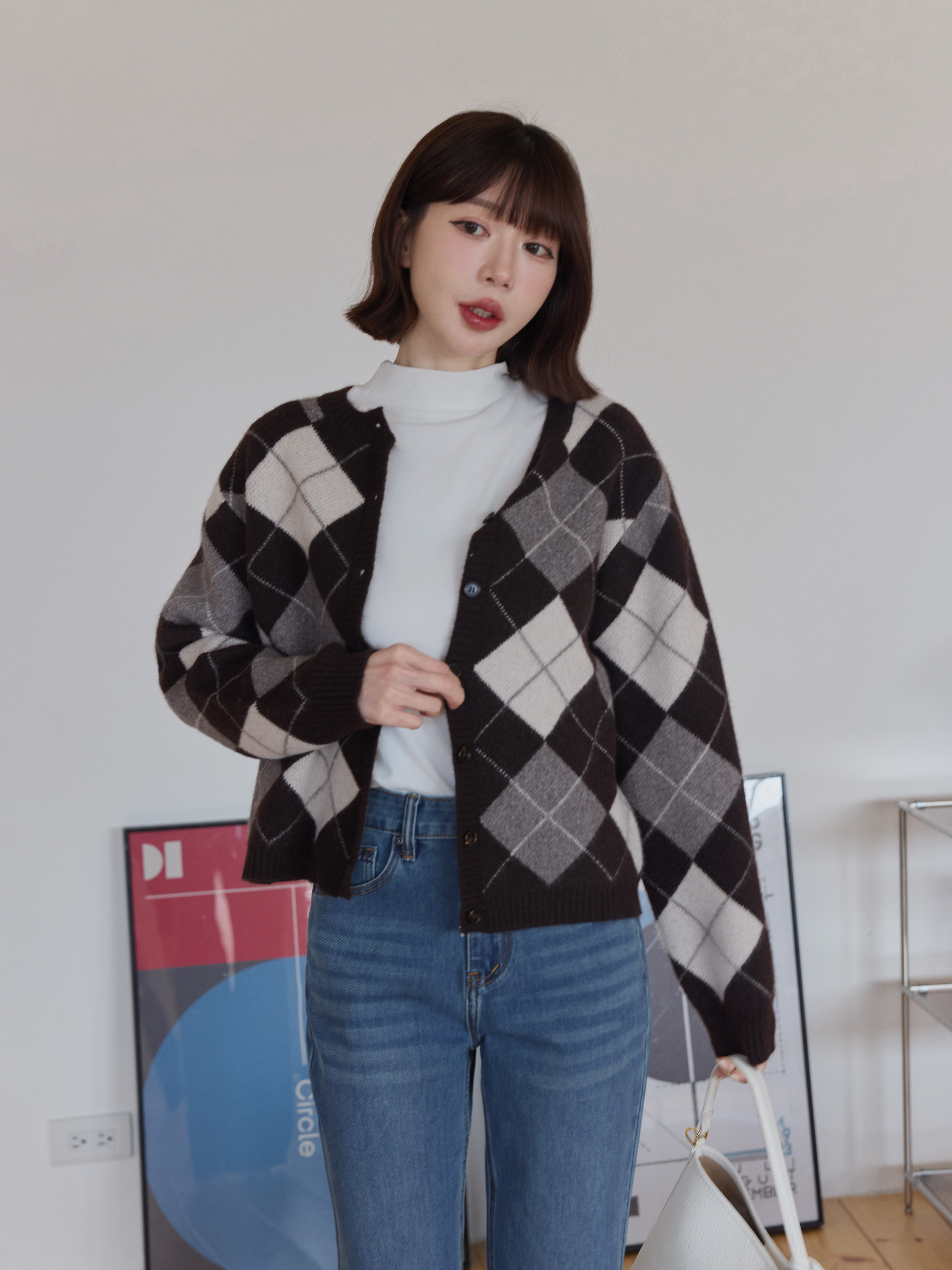 あったかダイヤ柄ニットアウター