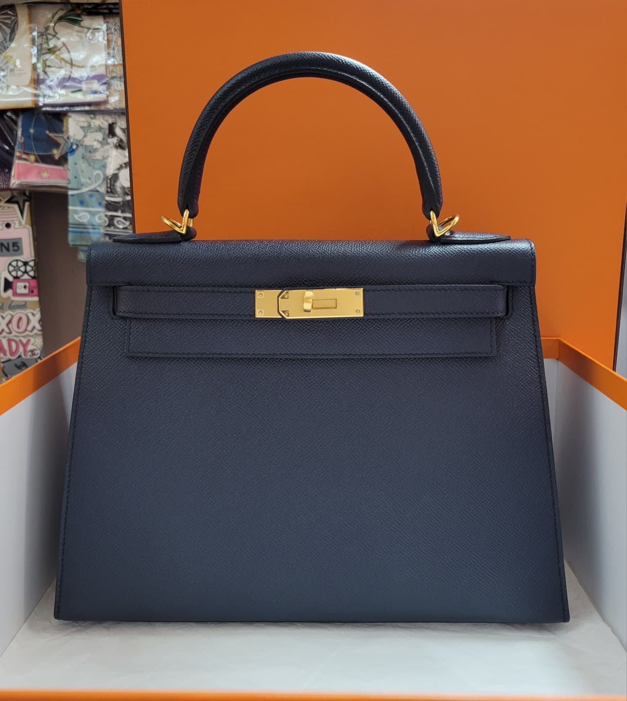 99%NEW HERMES KELLY 28 BLEU INDIGO CC EPSOM 海靛藍金扣