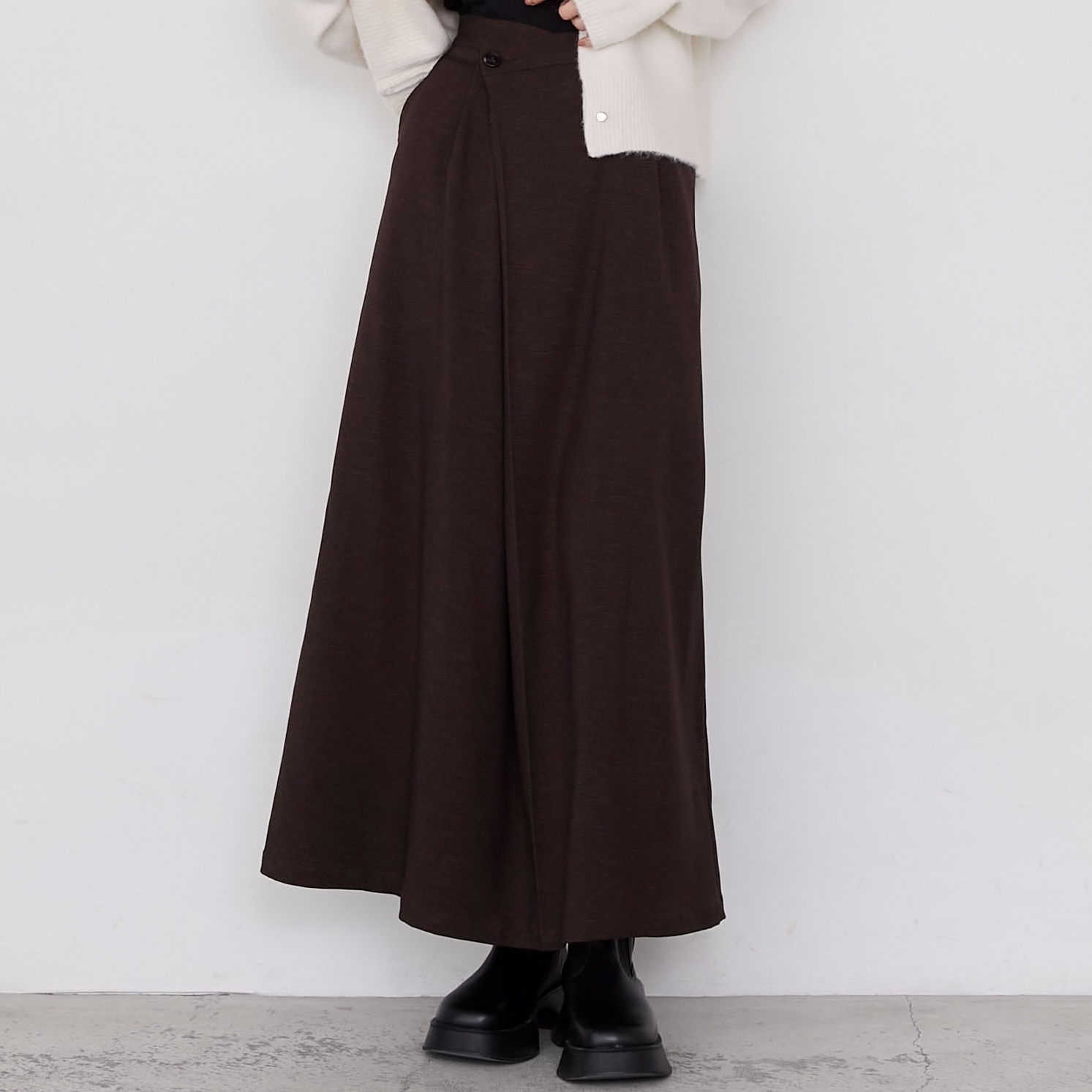 Peach Twill Wrap-Design I-Line Long Skirt