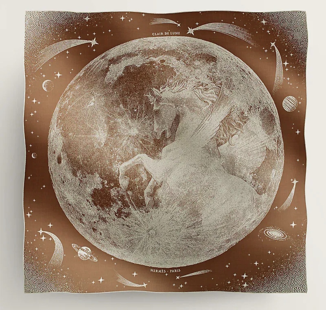 Hermes clair de lune 140 cashmere camel/Blanc