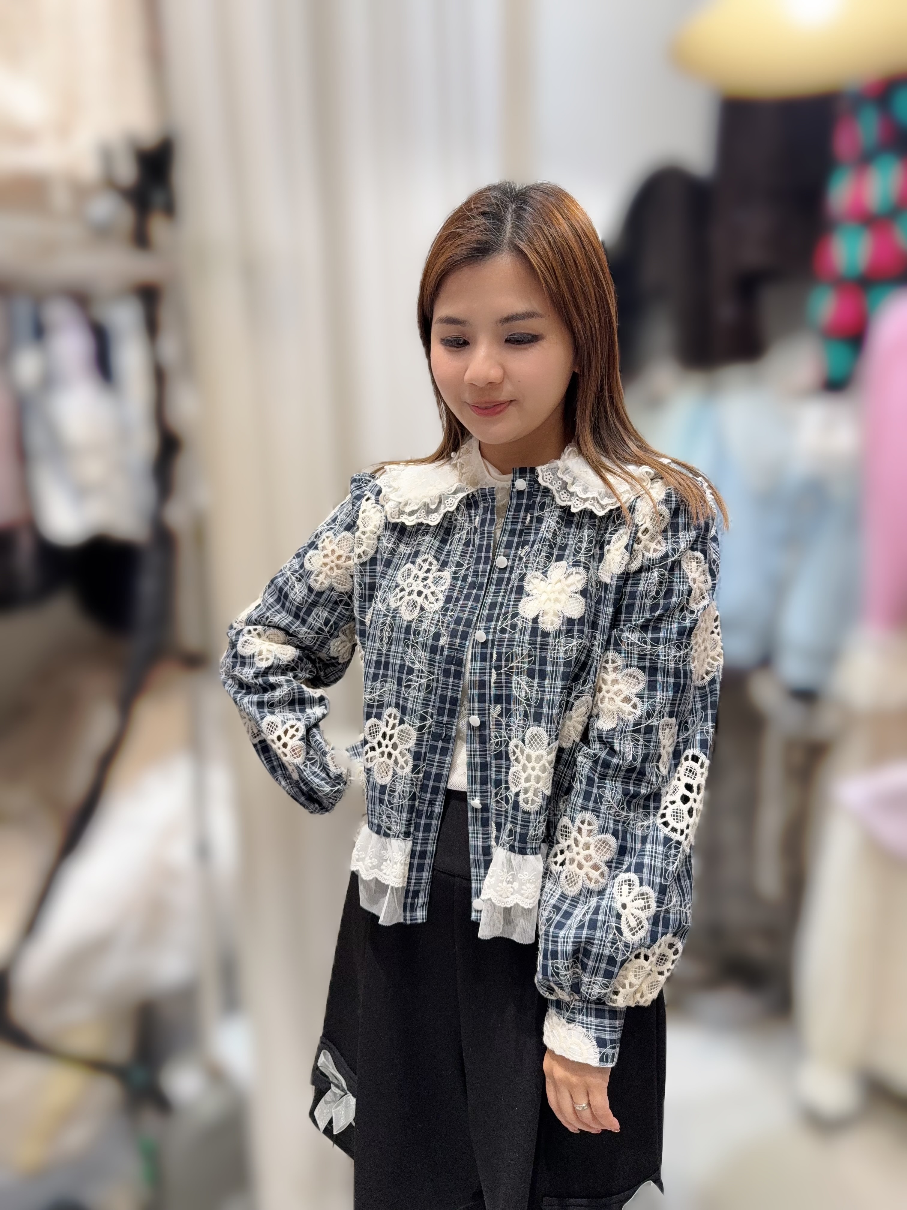 (限量)Y161   人氣格仔LACE 胸44 長19.5 $529 (一口價)