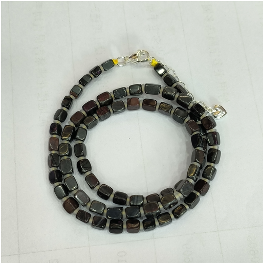 1020GZ09-GZTRIP-SUGILITE-Aged Deep Purple Sugilite Four-Sided Bead Necklace - Patina Series (Silver Heart) (A9)