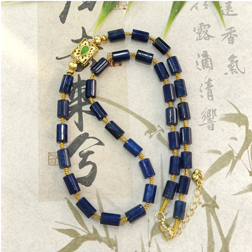 1020GZ49-GZTRIP-SUGILITE-Nightingale Blue Sugilite Eight-Sided Bead Necklace with Gold-Colored Thread (A49)