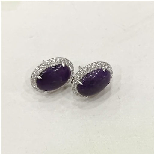 1020GZ57-GZTRIP-SUGILITE-Taro Purple Sugilite Cabochon Stud Earrings (A57)
