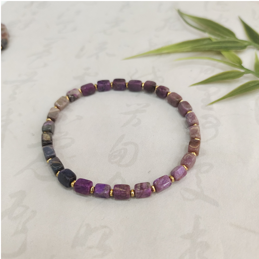1020GZ55-GZTRIP-SUGILITE-Premium Rainbow Gel-Look Sugilite Four-Sided Bead Bracelet (A55)