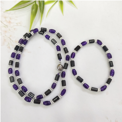 1020GZ145-GZTRIP-SUGILITE-Amethyst and Aged Barrel-Bead Two-Piece Set (A145)