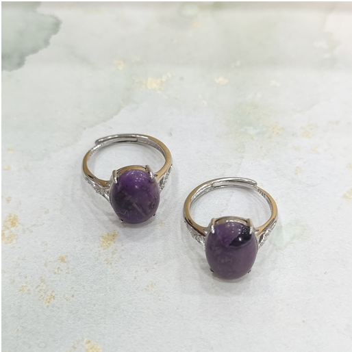 1020GZ153-GZTRIP-SUGILITE-Taro Purple Sugilite Cabochon Silver Ring (A153)