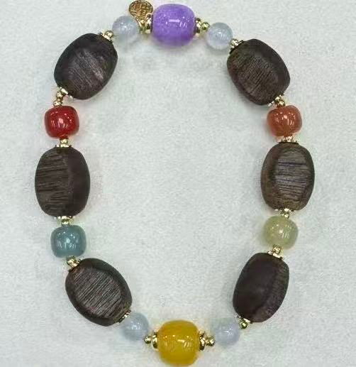 1021GZ45-GZTRIP-AGARWOOD-Nine-Tenths Sinking Kinam Natural-Mark Bracelet - Blossoming Path Style (B45)