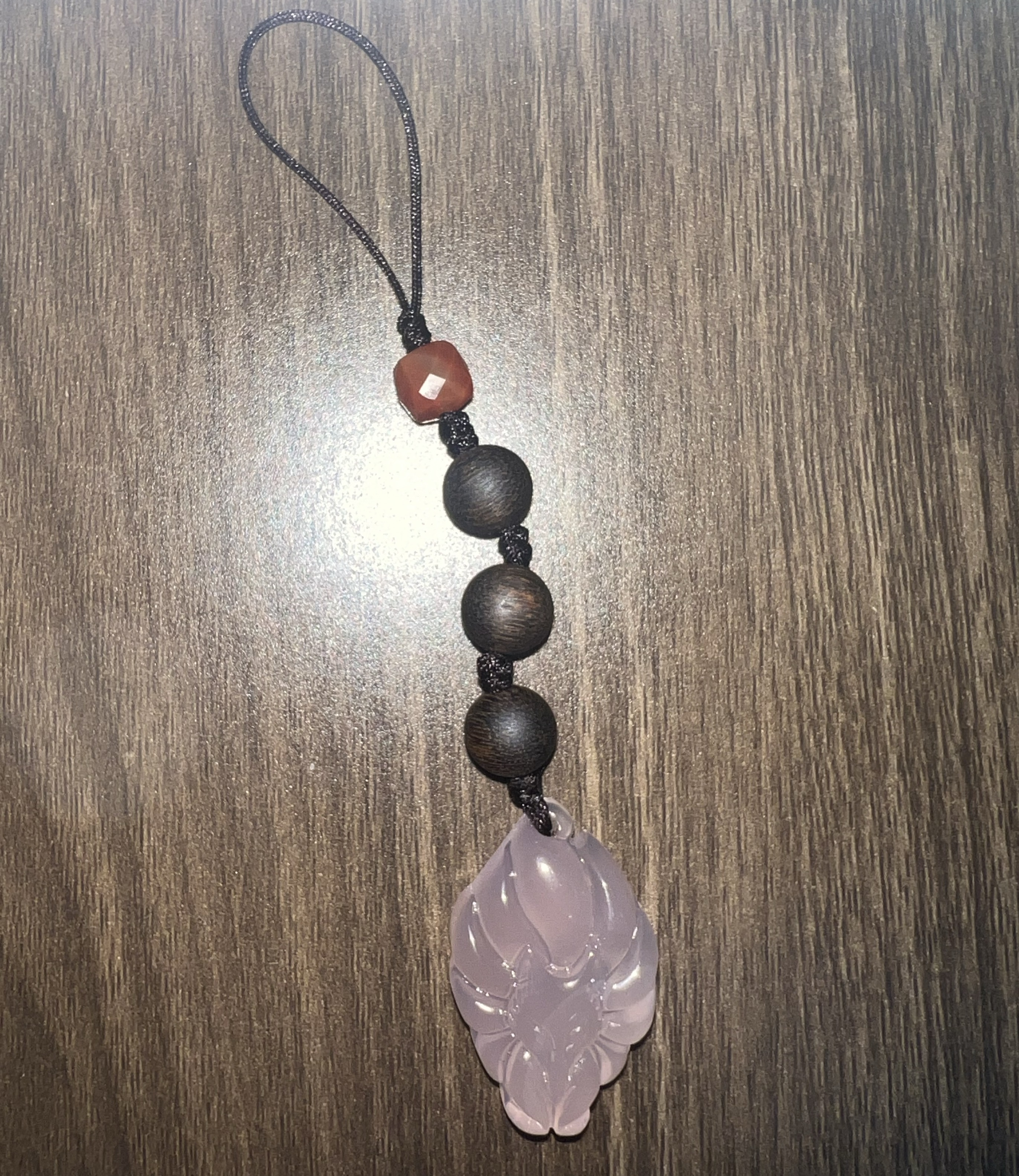 1021GZ58-GZTRIP-AGARWOOD-Agarwood Phone Charm with Pink Chalcedony Nine-Tailed Fox and Red Agate (B58)