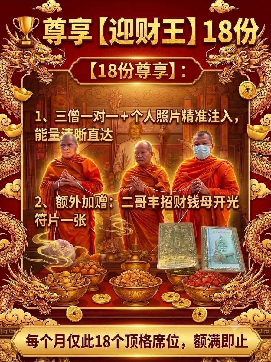 【二哥豐・三師迎財王大法會】每月18日招財祈福