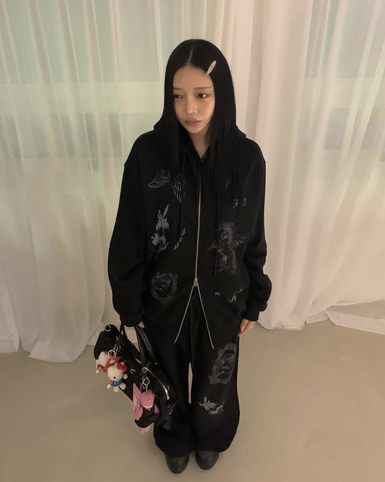 <2.0> XIN SELECT 韓國 小眾 品牌 復古 巴洛克 天使 塗鴉 連帽外套 長褲 兩色