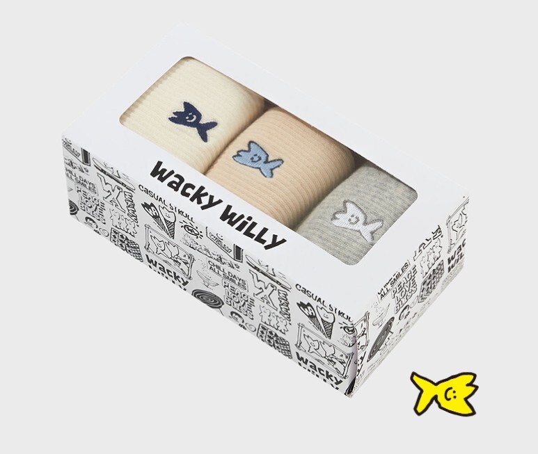 【OWN】Wacky Willy 襪子 中長襪 小黃人 韓國限定 組合包 一組三雙 刺繡