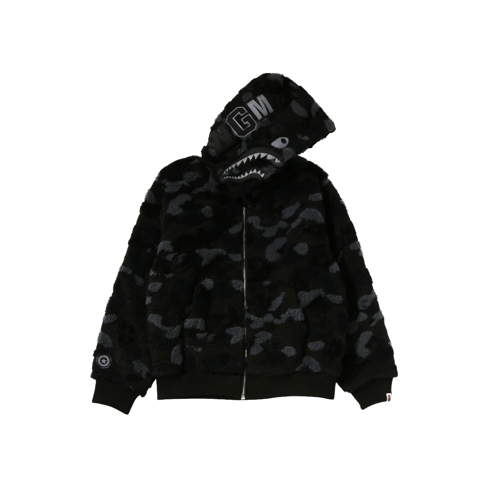 -(B5d01)-A BATHING APE BAPE COLOR CAMO SHARK BOA CROPPED FIT ZIP HOODIE 絨毛鯊魚外套 男款 短版