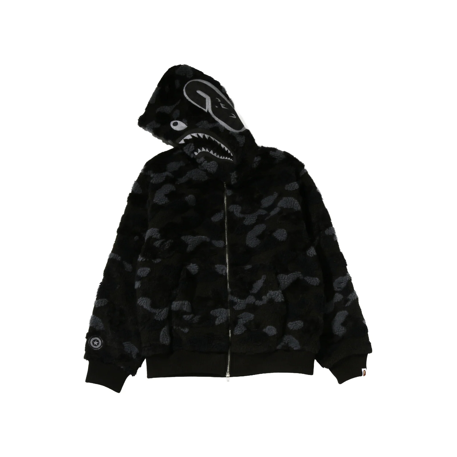 -(B5d01)-A BATHING APE BAPE COLOR CAMO SHARK BOA CROPPED FIT ZIP HOODIE 絨毛鯊魚外套 男款 短版