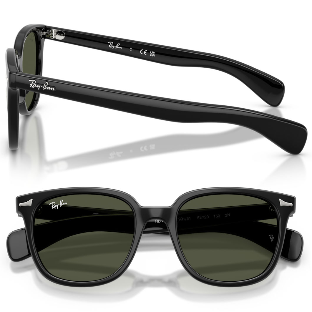 【RayBan】RB2235F 901/31-53mm 方框太陽眼鏡♦(黑色|綠色13.2%)202607
