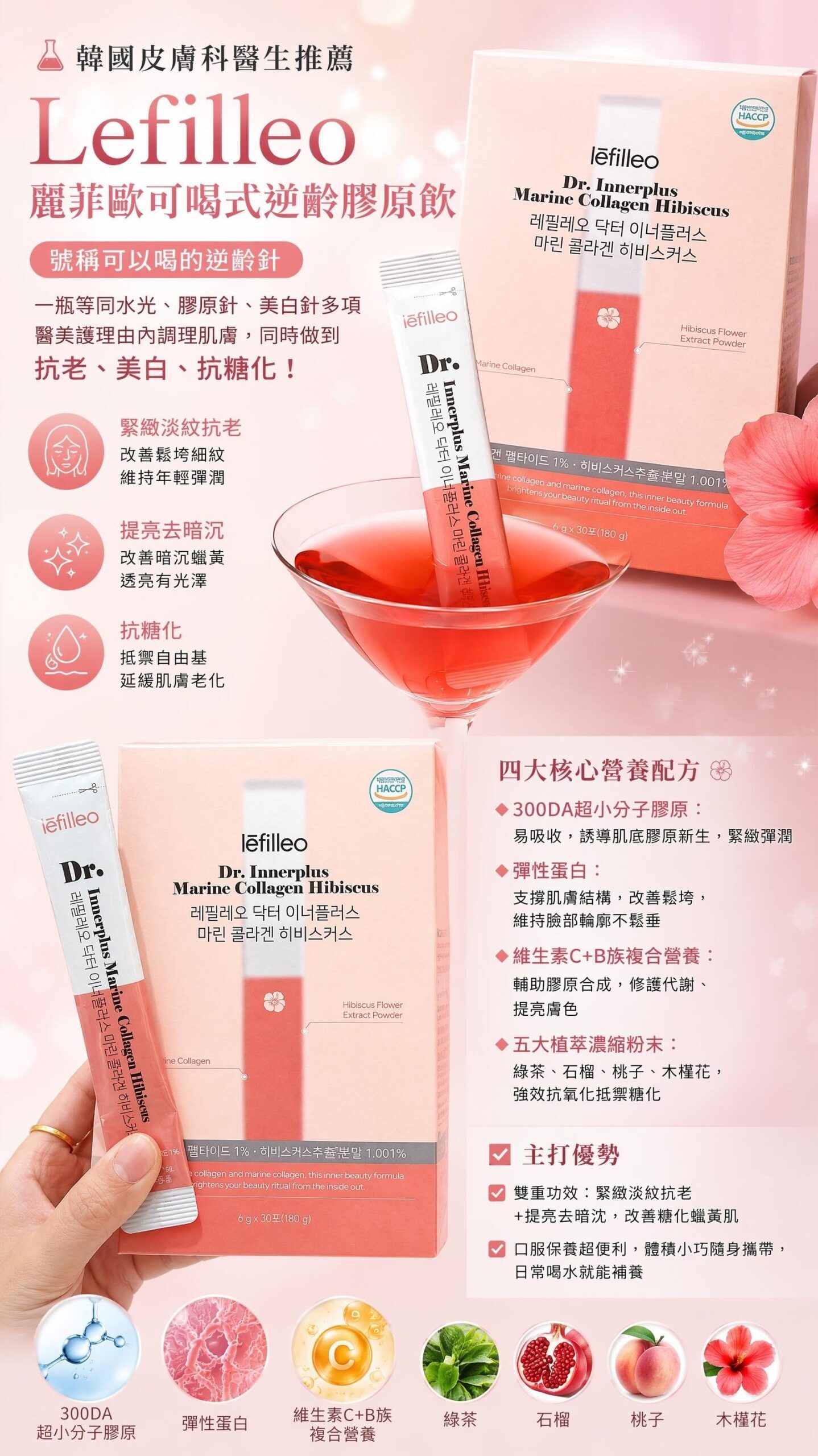 UT09 lefilleo Dr. Innerplus Marine Collagen 【Lefilleo麗菲歐 逆齡膠原飲｜可喝的水光針】每盒6gx30條 $299/1 $599/3 (EXP:2027/7/24)