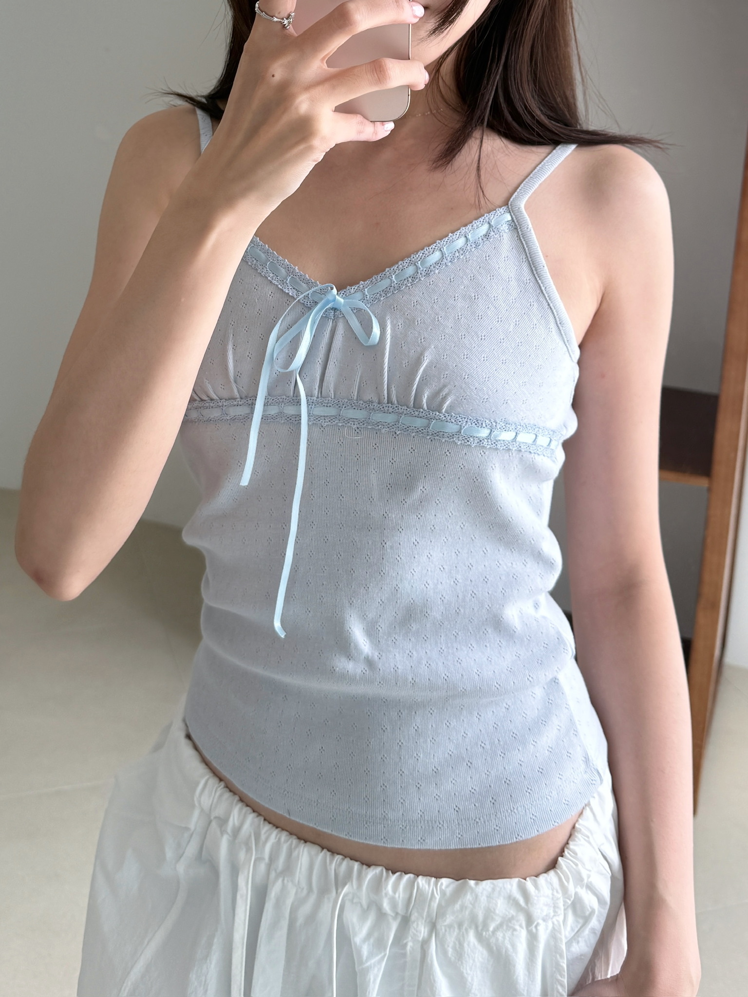 拼接緞帶背心(寶寶藍)
