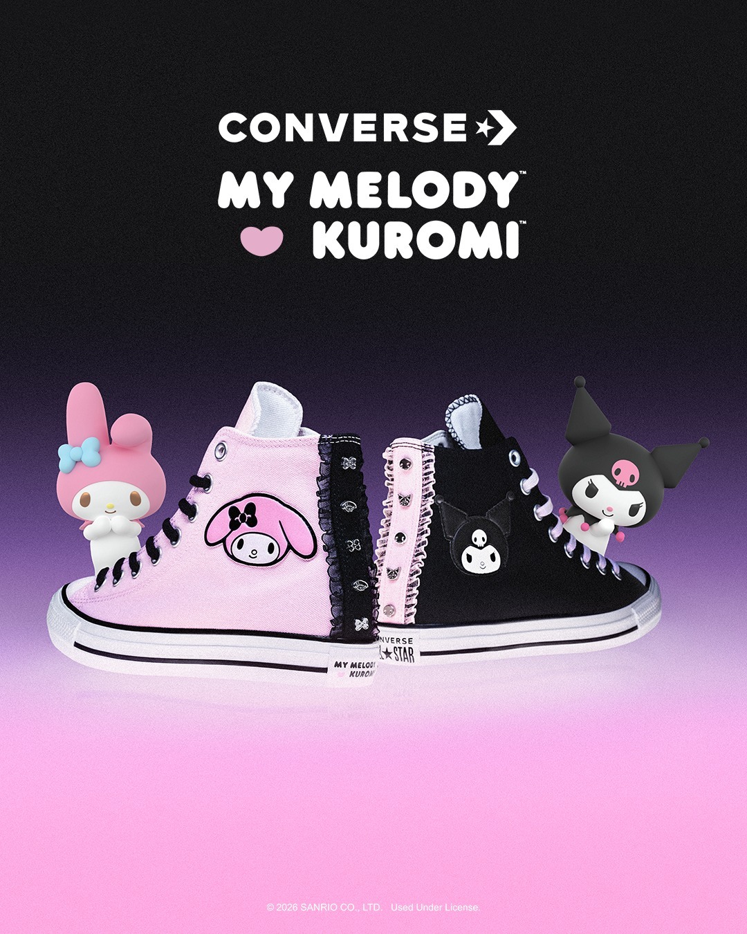 CONVERSE X HELLO KITTY AND FRIENDS CHUCK TAYLOR ALL STAR KUROMI 三麗鷗聯名 酷洛米 黑粉 女鞋 A21837C