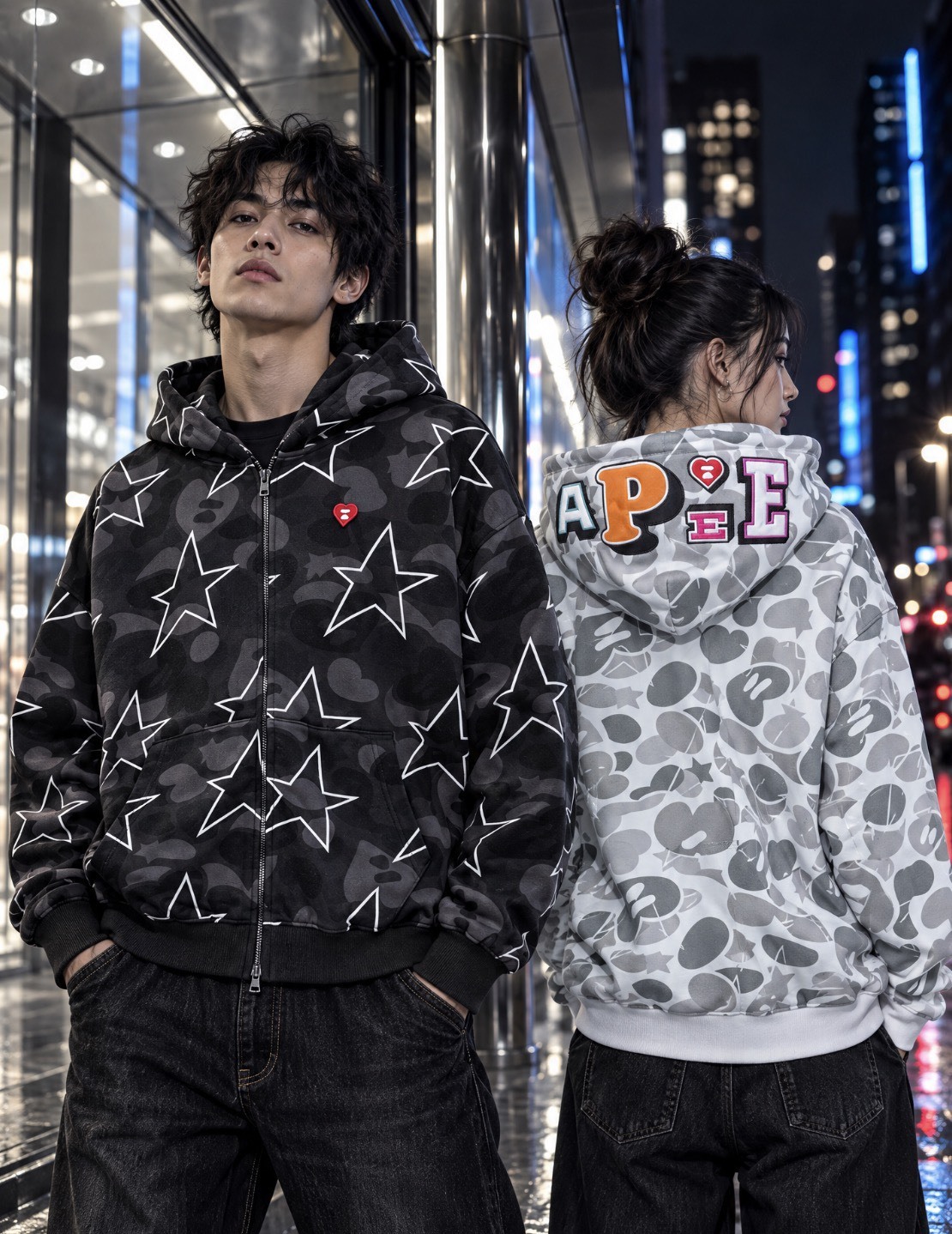 【APAIR】預購 APEE 星星迷彩猿人連帽夾克 黑 灰 兩色 冬季新品 女款