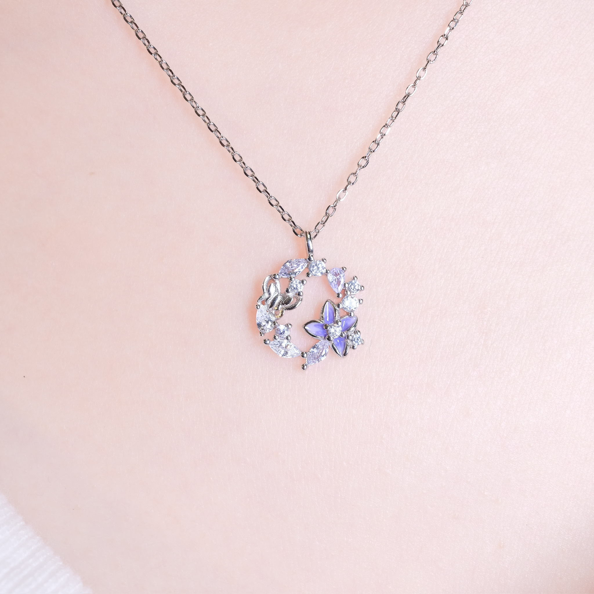 | 925 Silver・White Gold | Purple Accompany Necklace | NE1863 |