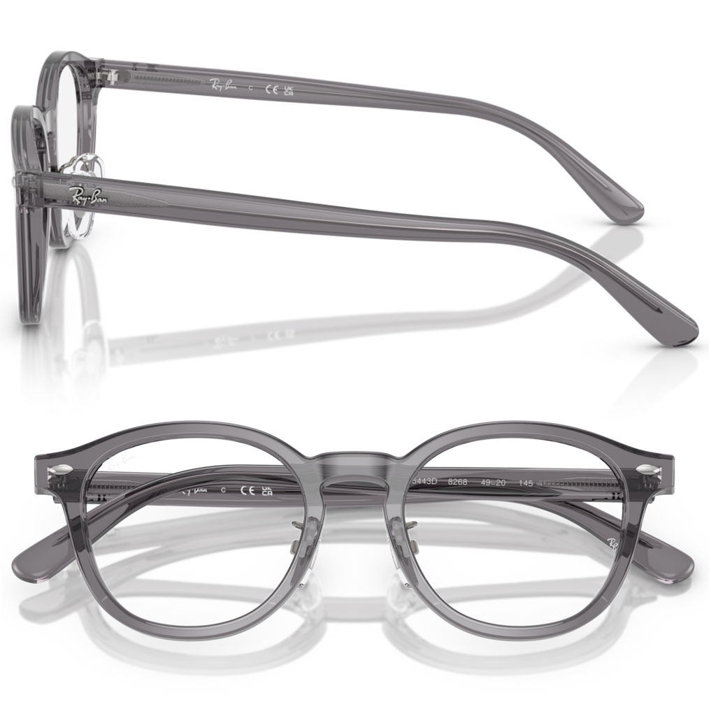 【RayBan】RB5443D 8268-49mm 圓框光學眼鏡♣(透明灰色)202501