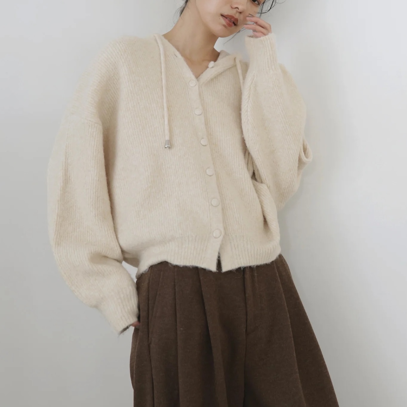 Hooded knit cardigan