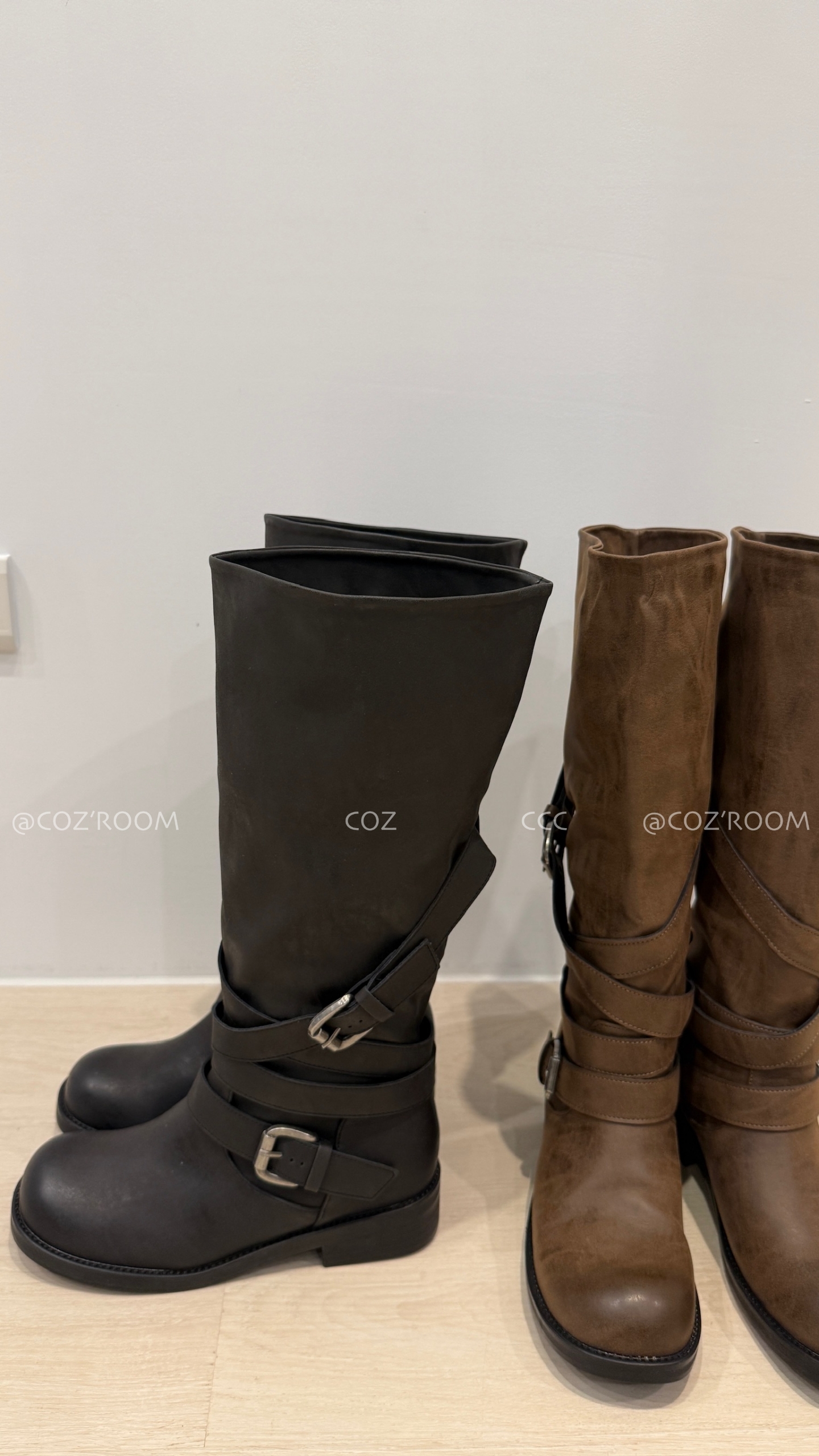 霧皮方圓頭釦環長筒靴 (size:35-42) (2色) _J0869